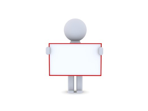 3D character holding a blank board
