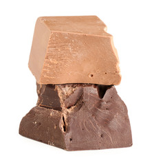 Milk and black chocolate bars isolated on white