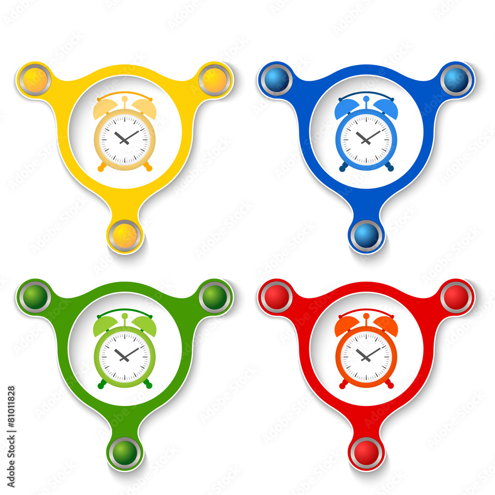 Poster four abstract vector objects and a colored alarm clock