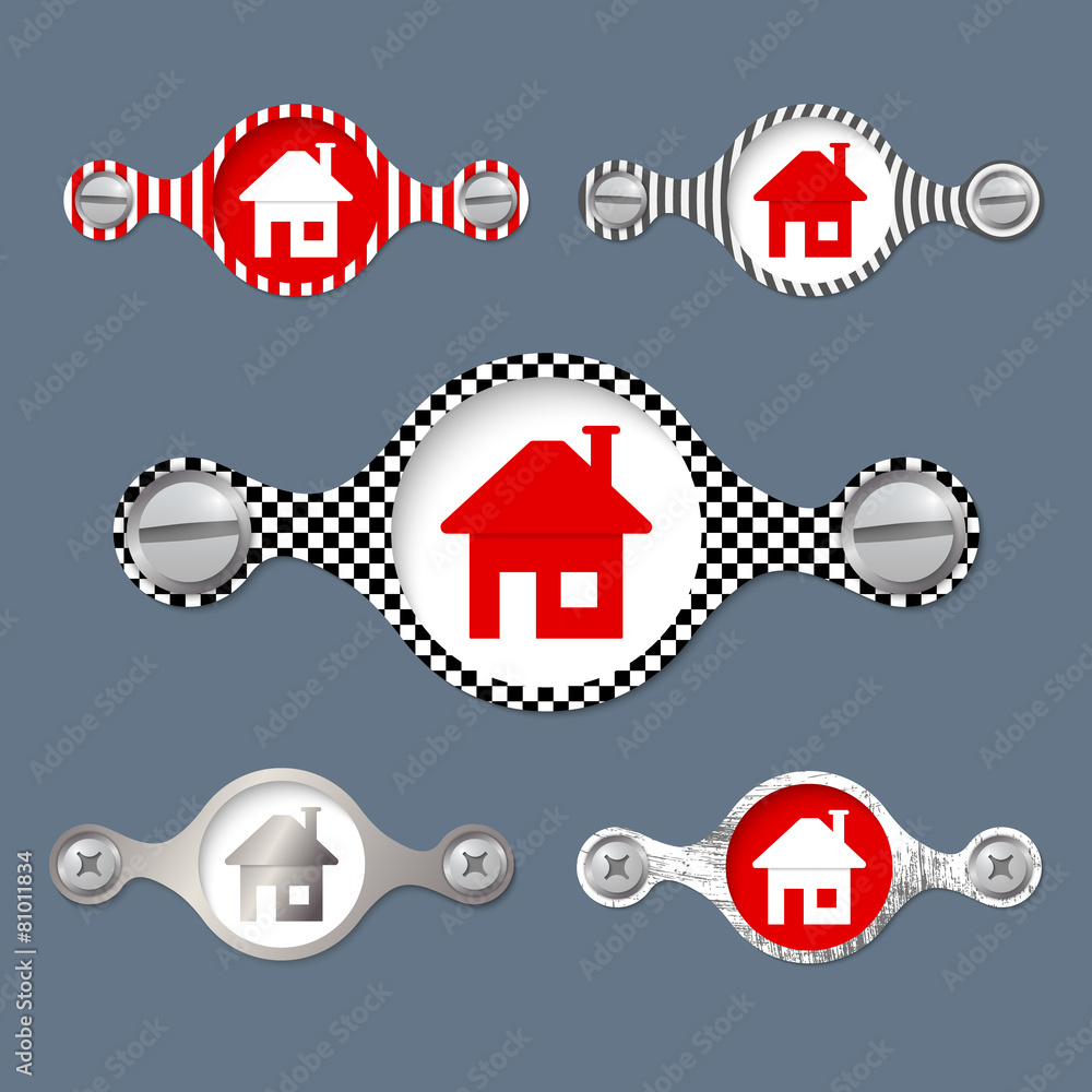 Poster five abstract objects with pattern and with screws