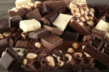 Set of chocolate with hazelnut, closeup