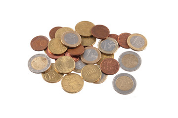 Euro coins on a plain white background.