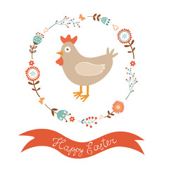 Cute Easter card with chicken