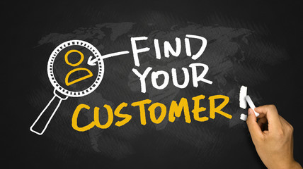 find your customer hand drawing on blackboard