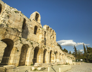 Ancient theater under Acropolis in Athens, Greece.