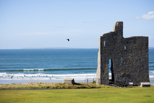ballybunion castle ruins with surf school
