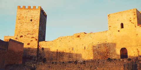Tower of Lombardy Castle - vintage effect. Ruins in Mediterranea