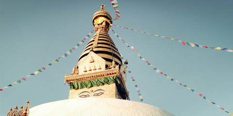 Buddhist shrine Swayambhunath Stupa - vintage filter.
