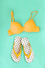 Summer Bikini Concept with Bikini and Flip Flop Sandals