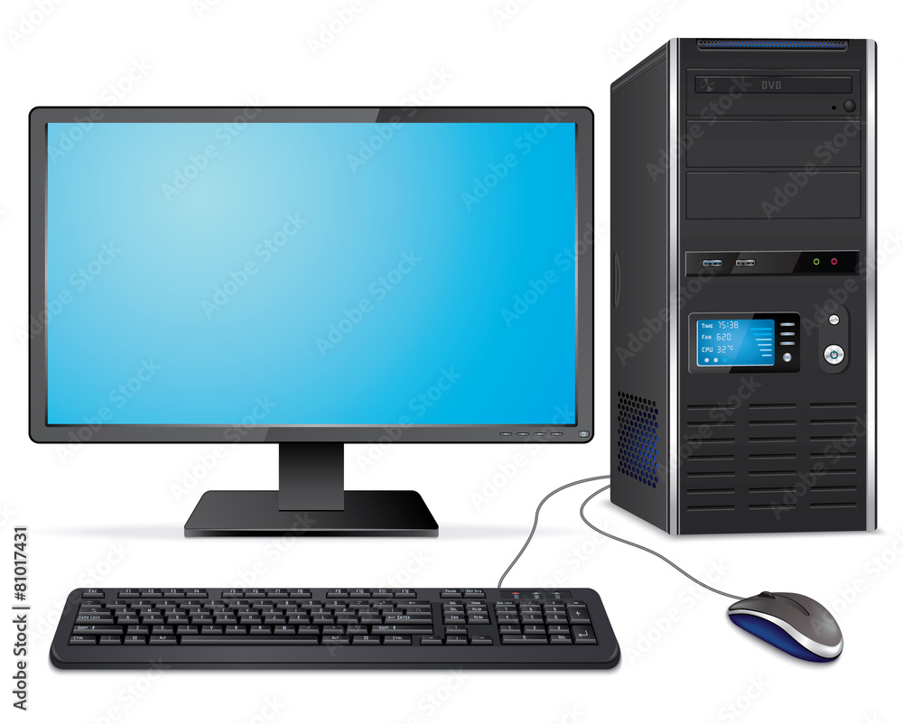 Wall mural realistic computer case with monitor,keyboard and mouse