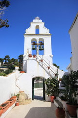 Greek Church Courtyard with bell tower	