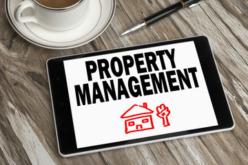 property management displayed on tablet pc - obrazy, fototapety, plakaty