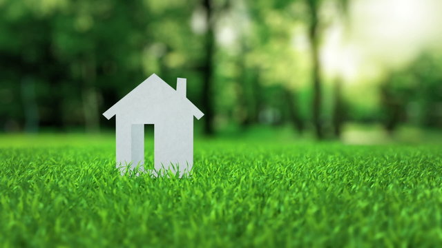 White paper house animation on green nice summer grass mortgage