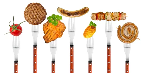 Zelfklevend Fotobehang gegrild vlees op vorken © stockphoto-graf