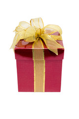 Red gift box with gold ribbon