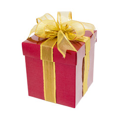 Red gift box with gold ribbon