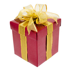 Red gift box with gold ribbon