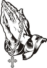 Obraz premium Praying hands with rosary tattoo