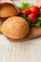 Hamburger ingredients on table
