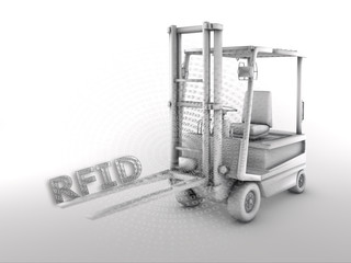 RFID - Gabelstapler - 3D - Thema Logistik - obrazy, fototapety, plakaty