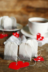 Heart shaped teabag tags and Cup of tea with