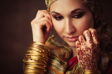 The quiet Indian woman in a headscarf
