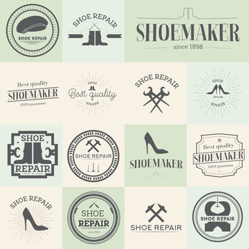 Set of vintage shoes repair and shoemaker labels