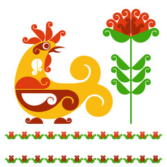 Vector decorative bird in folk style