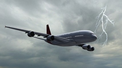Airbus A380 Airplane - air to air - thunder and lightning