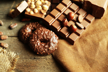 Still life with set of chocolate with nuts