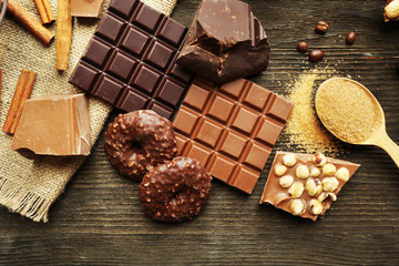 Still life with set of chocolate with nuts