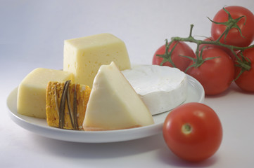 Set of cheese, cherry-tomatoes.