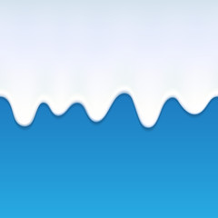 Dripping white milk, cream, paint yogurt on blue back.