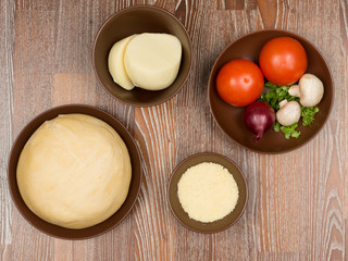 Ingredients for cooking mushroom pizza