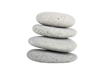 Stack of gray round stones is isolated on a white background