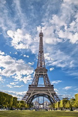 Fototapeta na wymiar Eiffel Tower, view from the Champs de Mars.