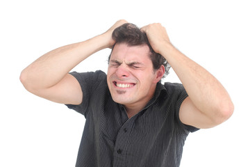 frustrated man on a white background