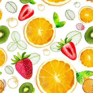 Fruit seamless pattern mixture of orange,kiwi slices, strawberry
