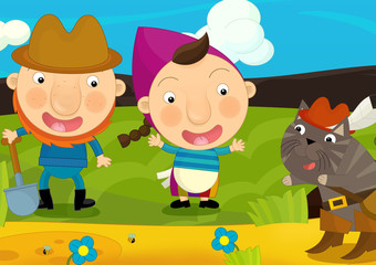 Obraz na płótnie Canvas Cartoon happy and funny traditional farm scene - for different fairy tales - illustration for children