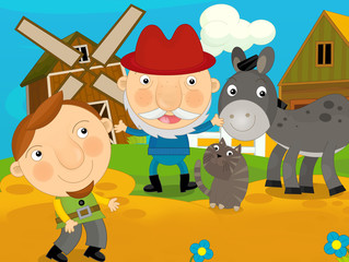 Cartoon scene with a family father and son- illustration for the children