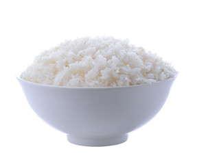bowl full of rice on white background