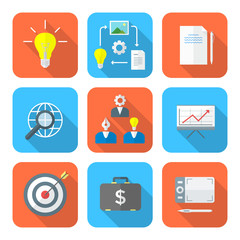 color flat style creative business process icons set.