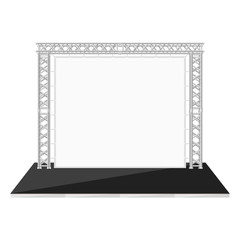 black color flat style low stage with banner on metal truss. - obrazy, fototapety, plakaty