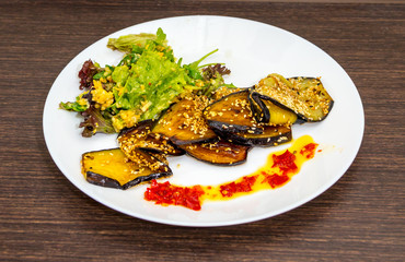Eggplant roasted on plate