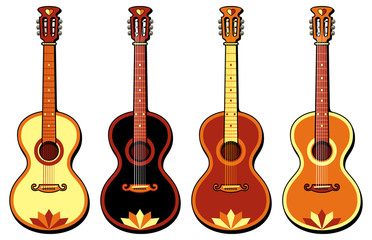 Naklejka premium Four guitars isolated on a white background