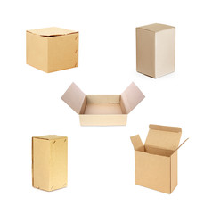 Collection of cardboard boxes isolated on white background