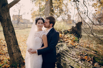 Wedding couple in love outdoors