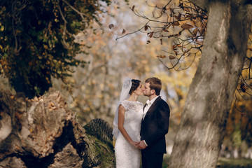 Wedding couple in love outdoors