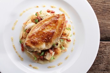 pan fried chicken breast plated main meal