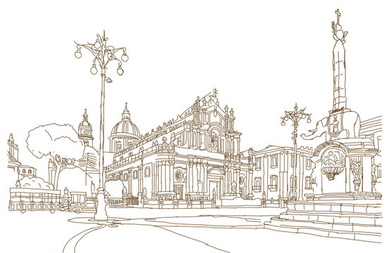Fototapeta Sketch of Catania's main square